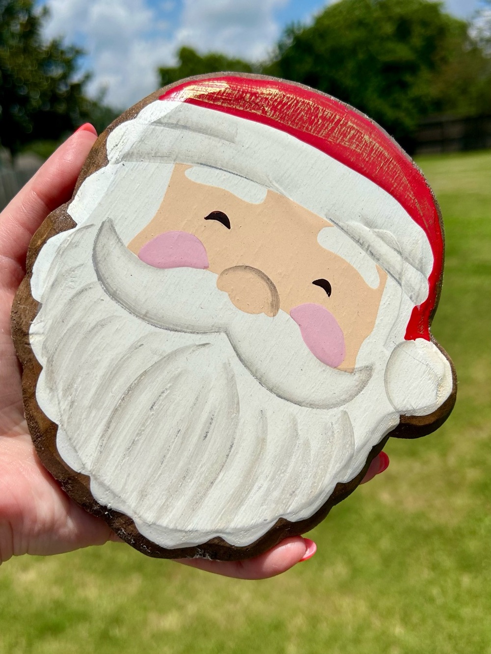 Demdaco Wooden Santa Face Magnet Token EUC